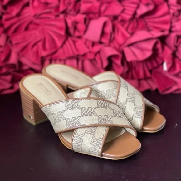 NEW Michael Kors Abbott‎ Logo printed Crisscross Slide mule dress Sandals Shoes - Picture 1 of 4